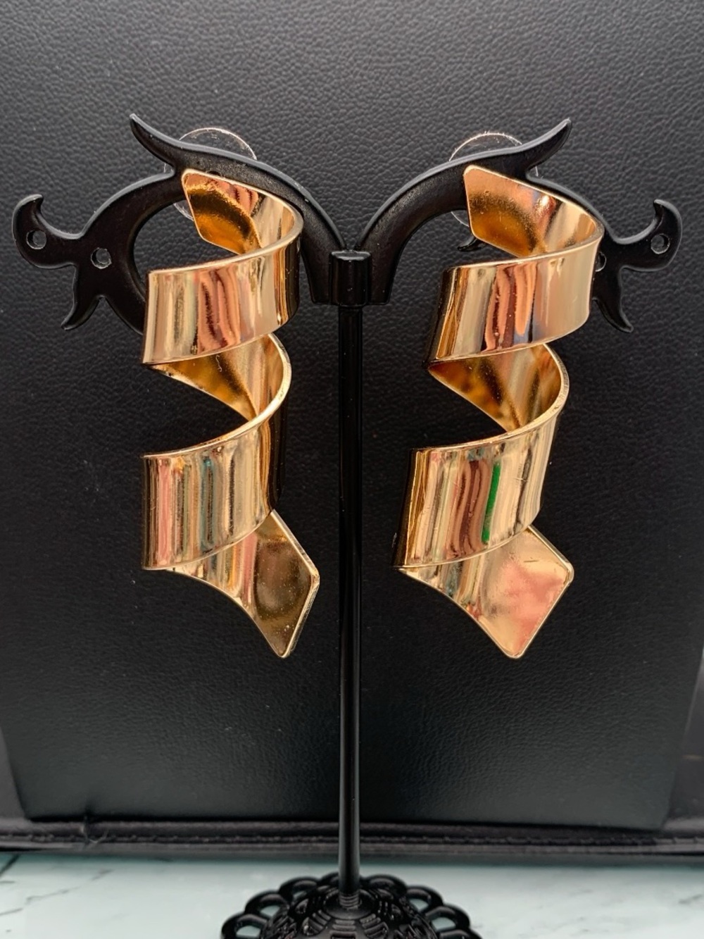 Gold Spiral Drop Earrings - Unbranded